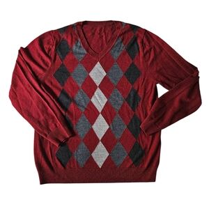 VTG Merino Wool Blend Argyle V-Neck Sweater | SZ M